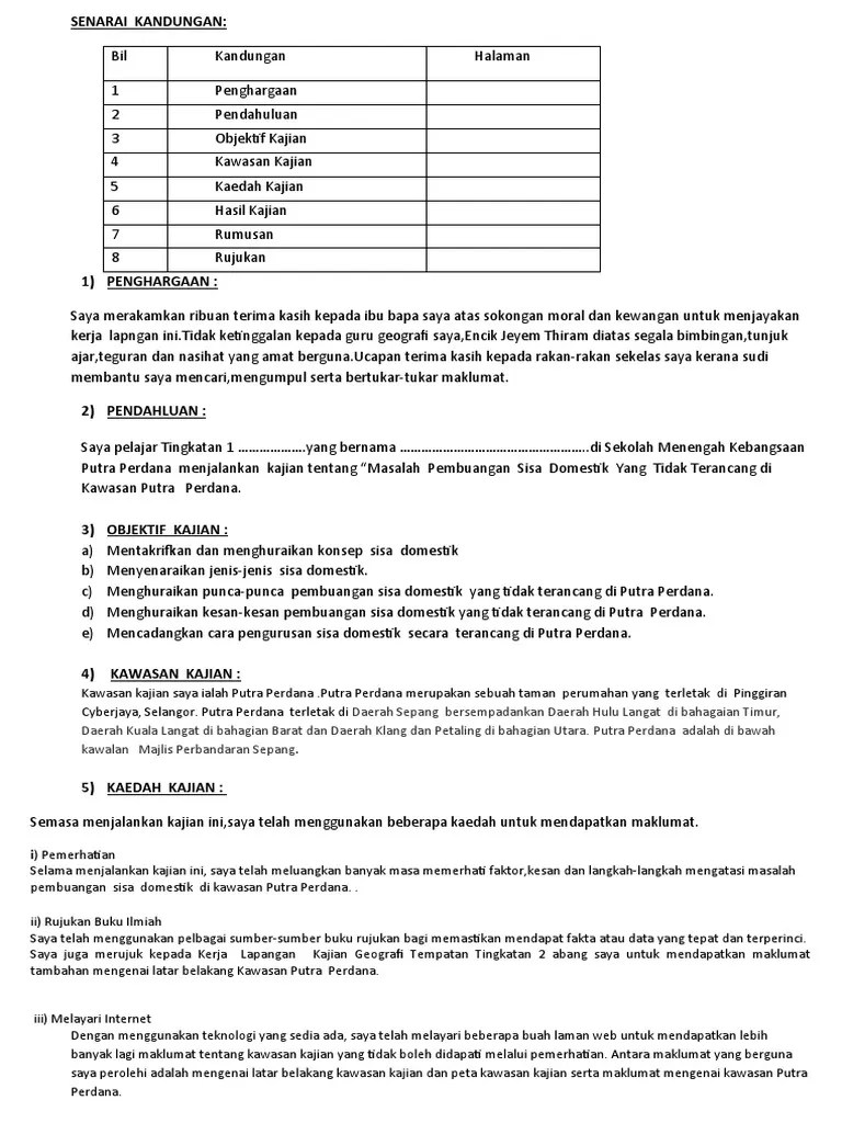 Kerja lapangan geografi tingkatan 3 . Kerja Lapangan Sisa Domestik Pdf