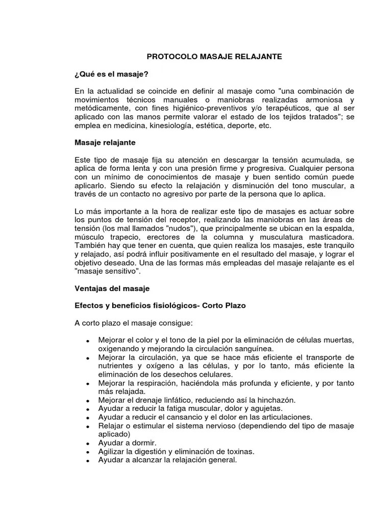 Protocolo Masaje Relajante | PDF | Masaje | Enfermedades Y Trastornos