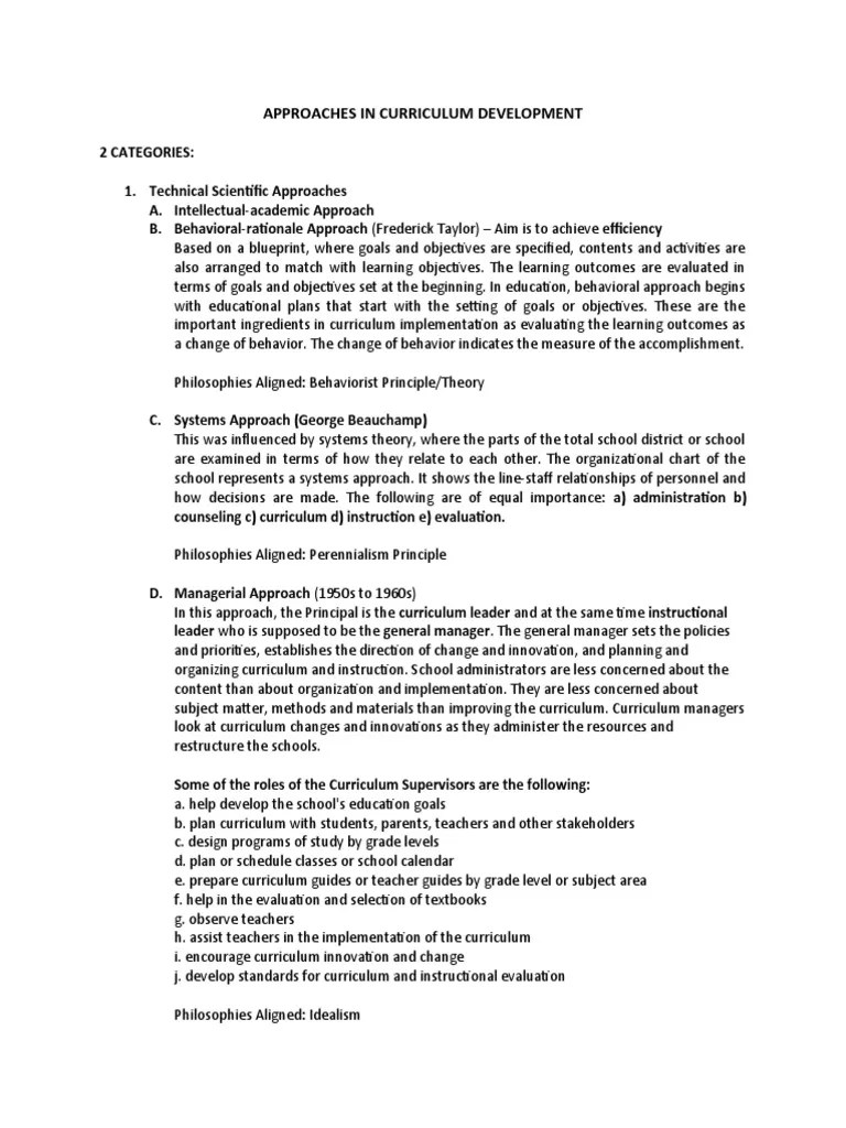 Approaches In Curriculum Development | PDF | Curriculum | Teachers