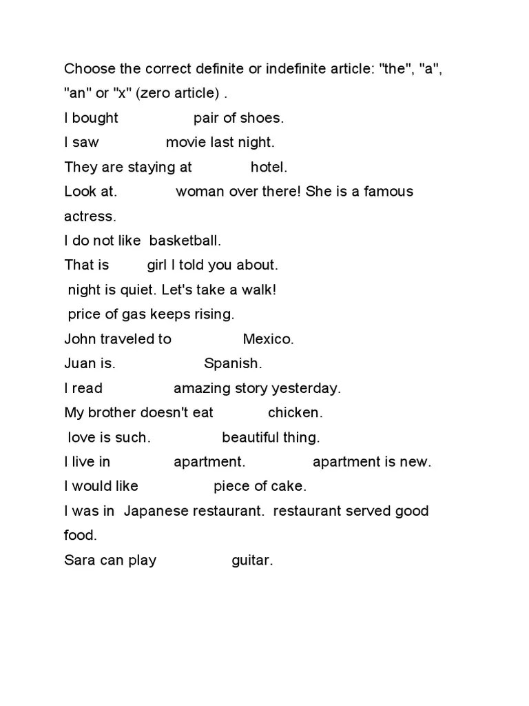 Choose the correct definite or indefinite article