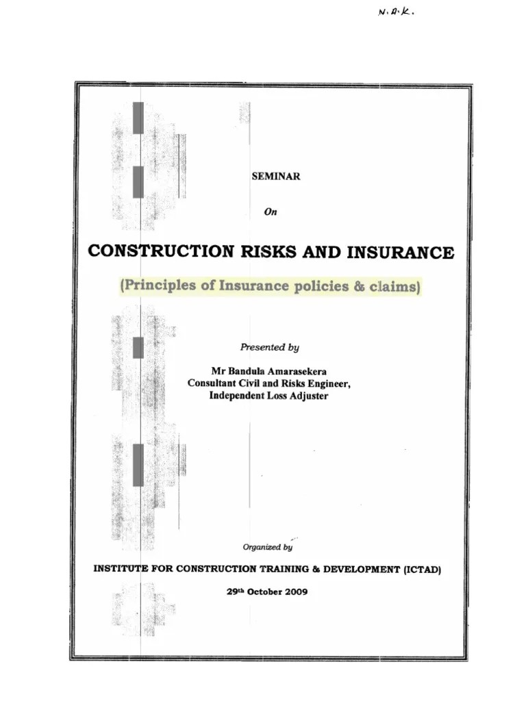 Part I CONSTRUCTION RISK AND INSUARANCE PDF | PDF | Reinsurance | Insurance