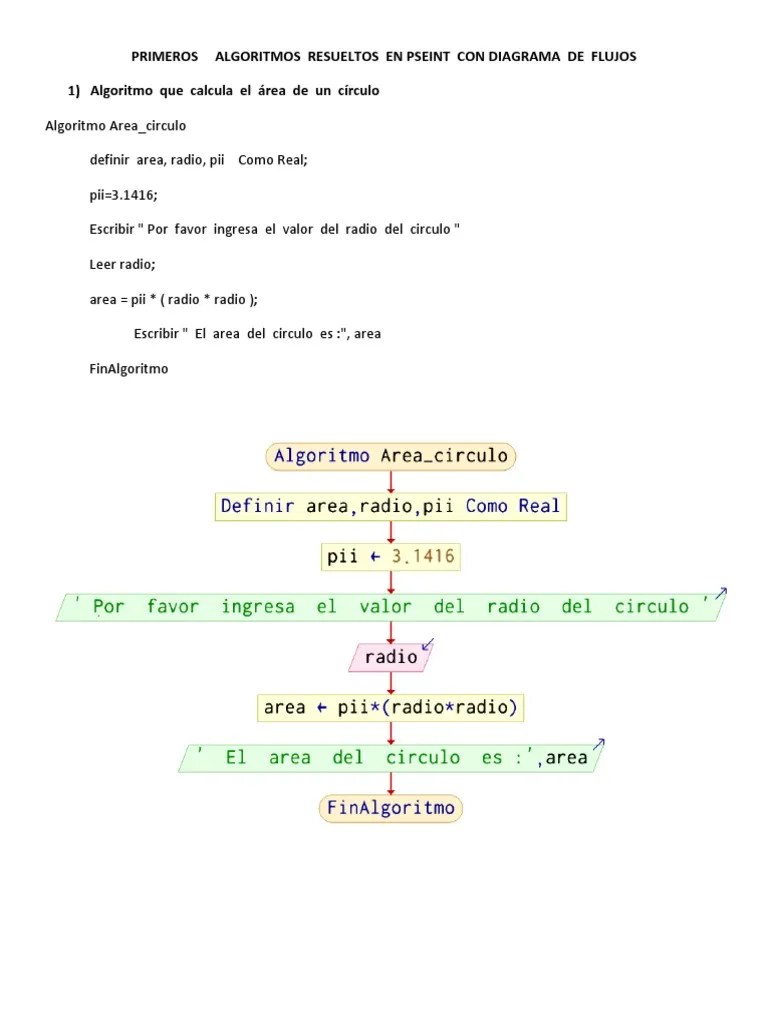 Primeros Algoritmos Resueltos En Pseint Con Diagrama De Flujos | PDF