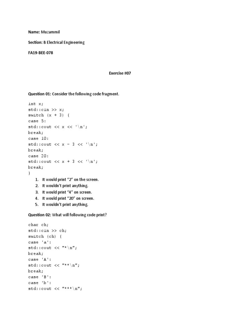 Exercise 7 Intro To Programming | PDF | Computer Programming ...