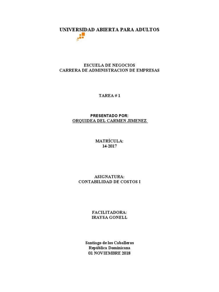 Contabilidad De Costos I Tarea 1 | PDF | Contabilidad De Costos | Costo