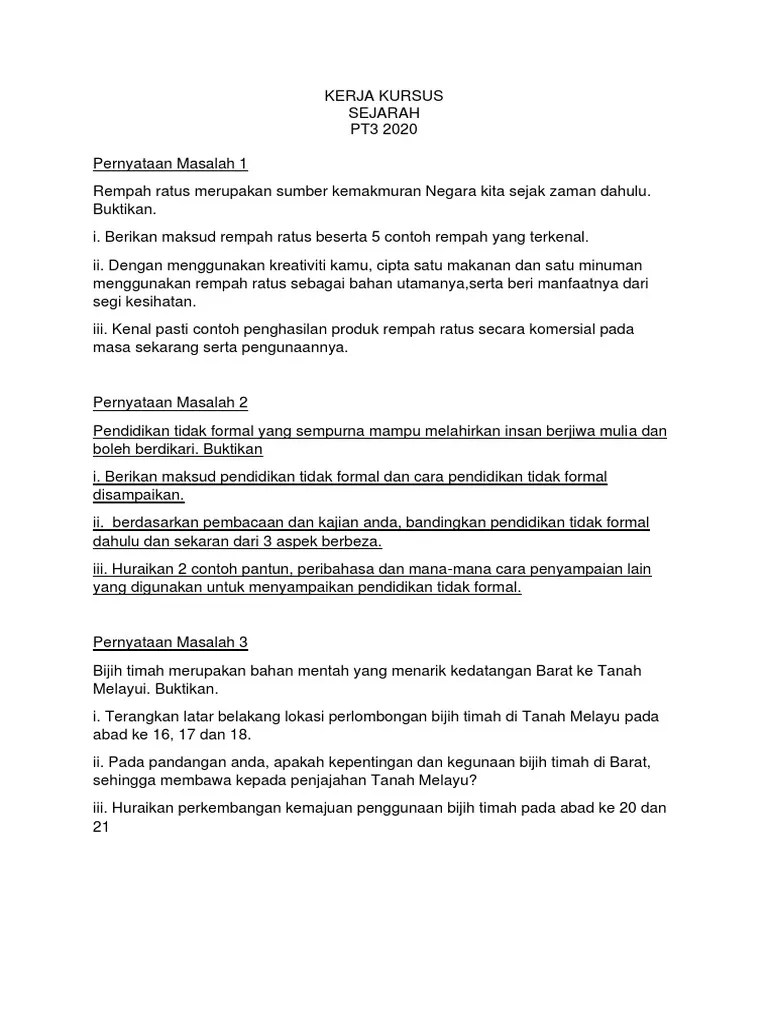 Pernyataan masalah bab 3 sejarah tingkatan 4. Kerja Kursus Pt3 Pdf