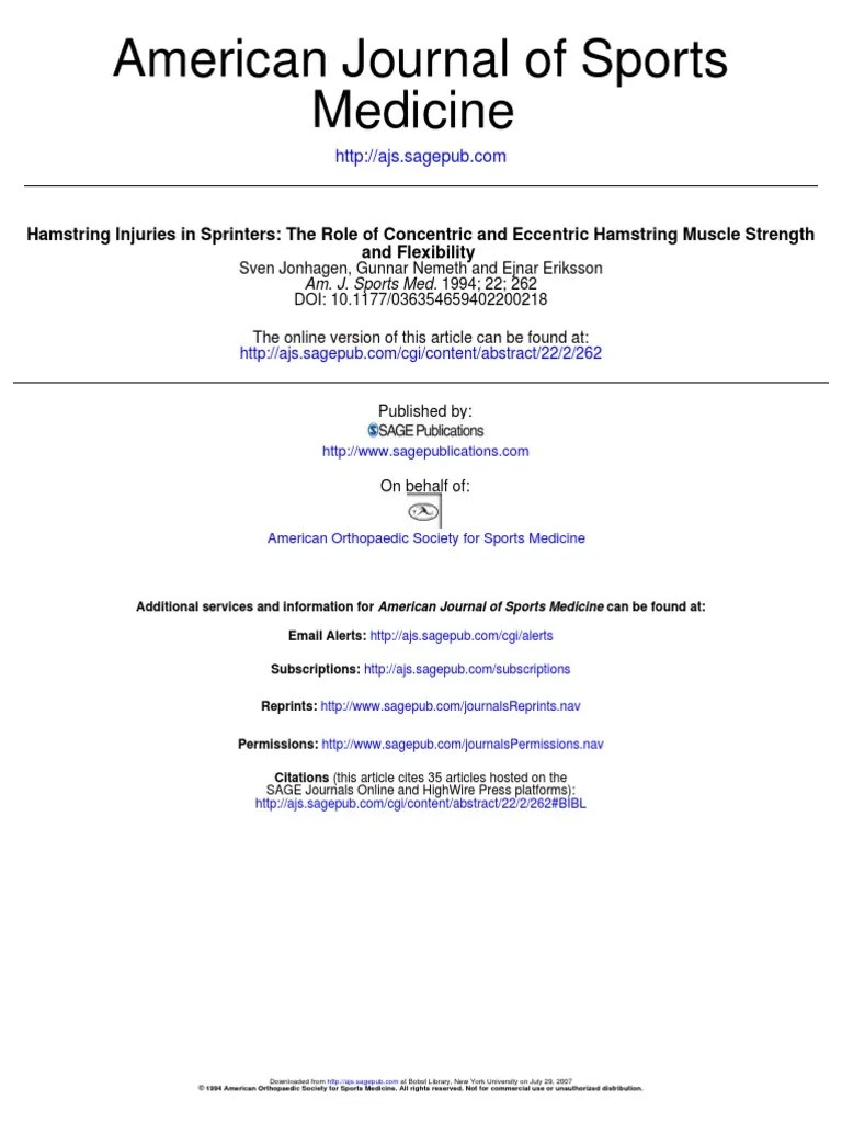 Hamstring Injuries In Sprinters - The Role Of Concentric And Eccentric ...