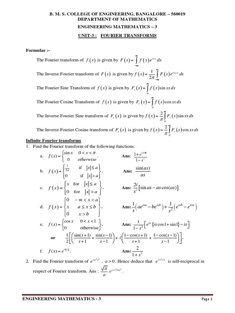 Unit3 Fourier - Transforms | PDF | Trigonometric Functions | Sine