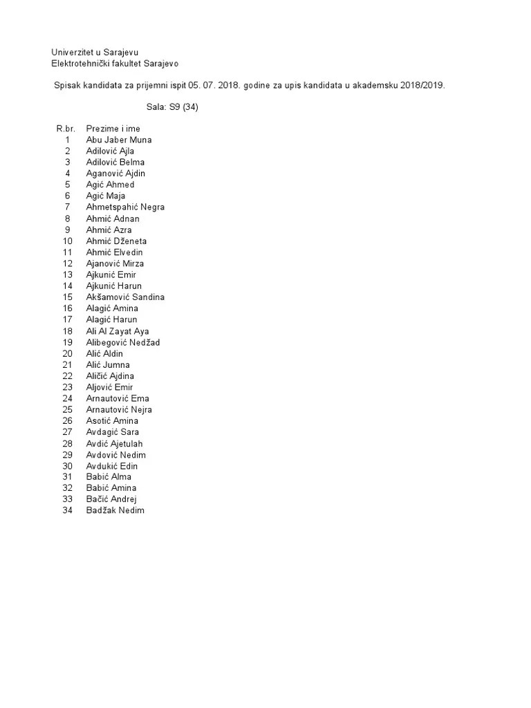 Spisak Prijemni | PDF