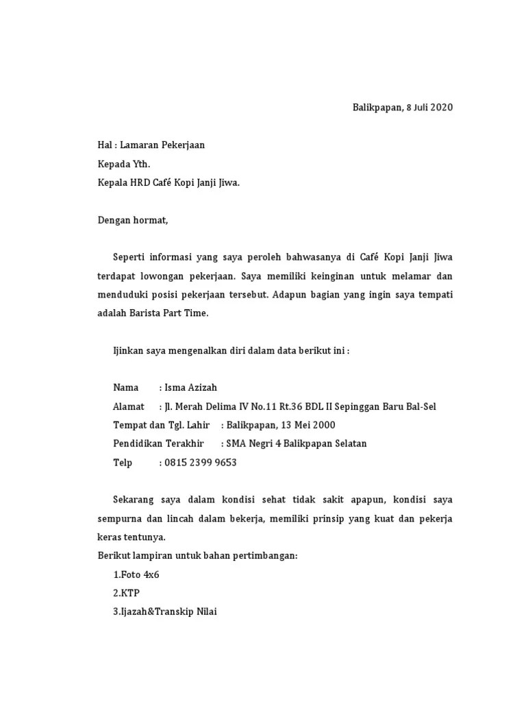 Berikut data diri saya : . Contoh Surat Lamaran Pekerjaan Pdf