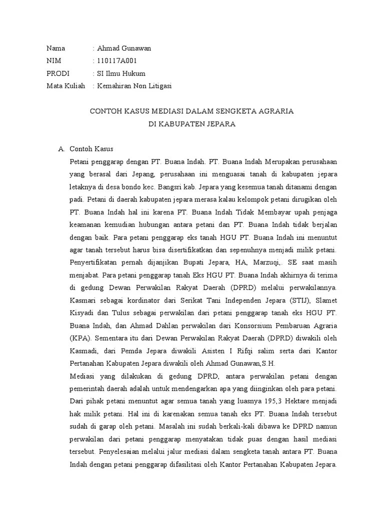Contoh kasus sengketa konsumen dengan pelaku usaha yang berakhir tanpa didapatkannya. Contoh Kasus Mediasa Sengketa Agria Pdf