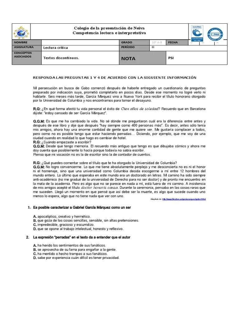 Taller Lectura Crítica 1 | PDF | Gatos | Gabriel García Márquez