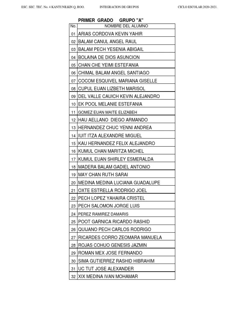Alumnos Primer Año Grupo A 2020-2021 PDF | PDF