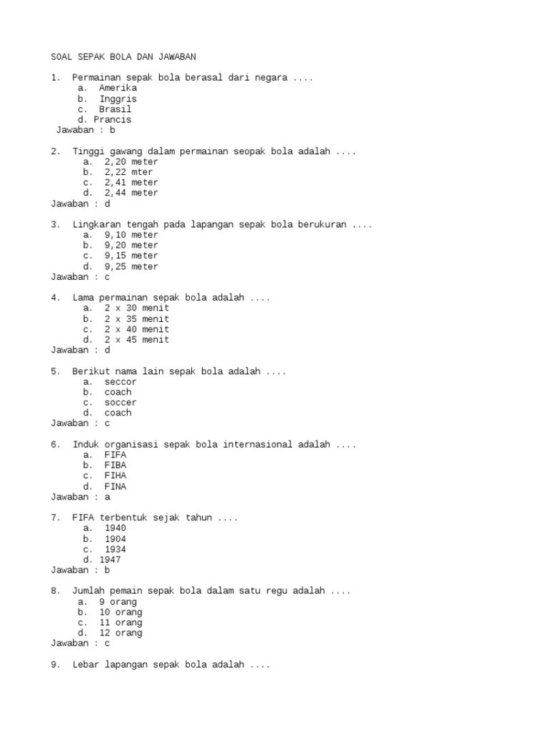 Soal Sepak Bola Dan Jawaban | PDF
