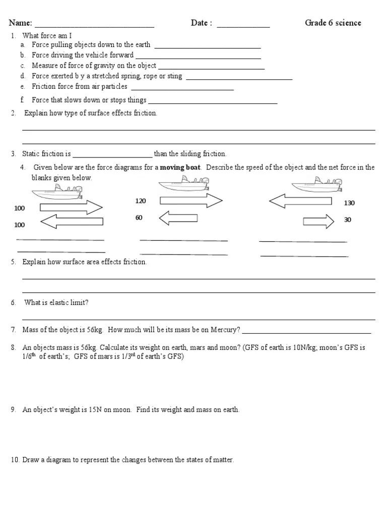 Do you want to learn about the different types of motion and friction? Revision Worksheet 3 Grade 6 Pdf Friction Force