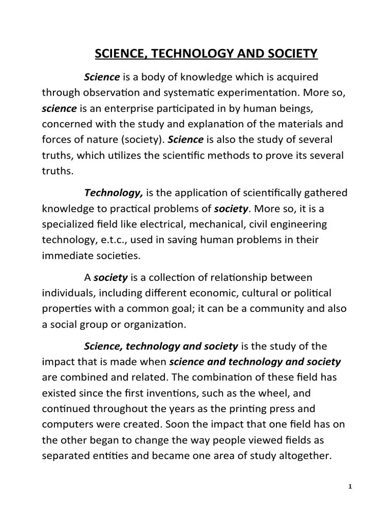 Science, Technology And Society | PDF | Science | Society