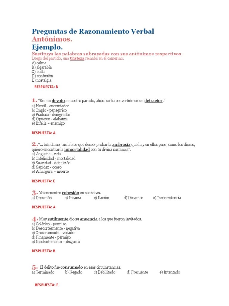 Preguntas De Razonamiento Verbal | PDF | Amor | Comunicación No Verbal