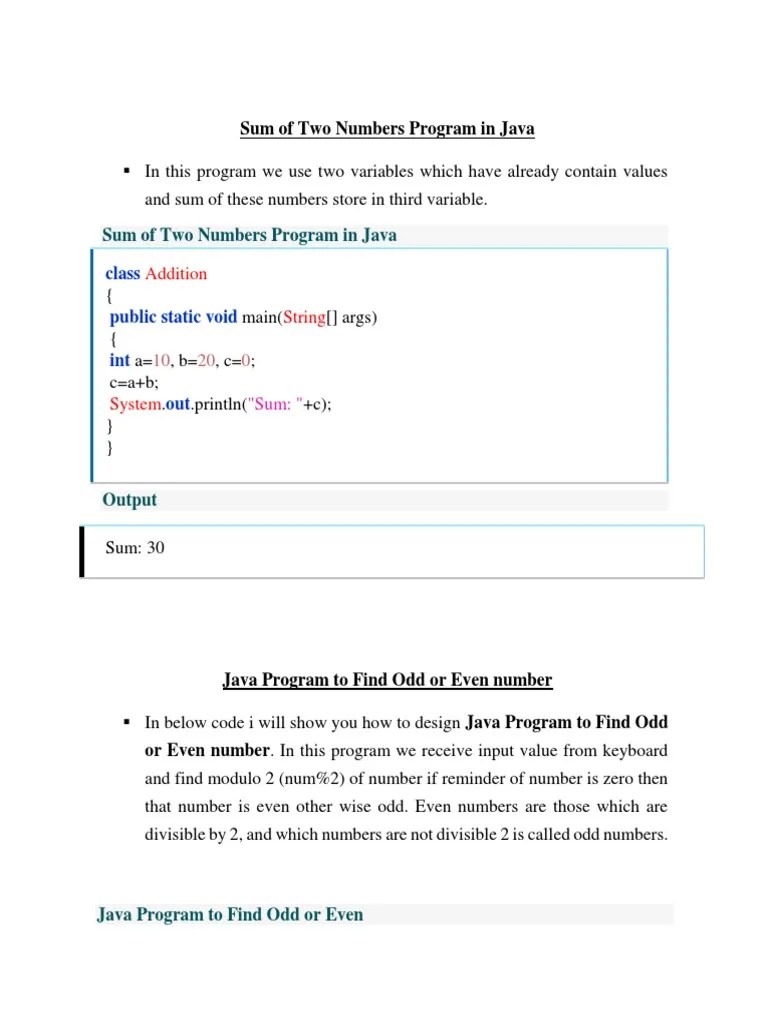 Sum Of Two Numbers Program In Java | PDF | Fahrenheit | Integer ...
