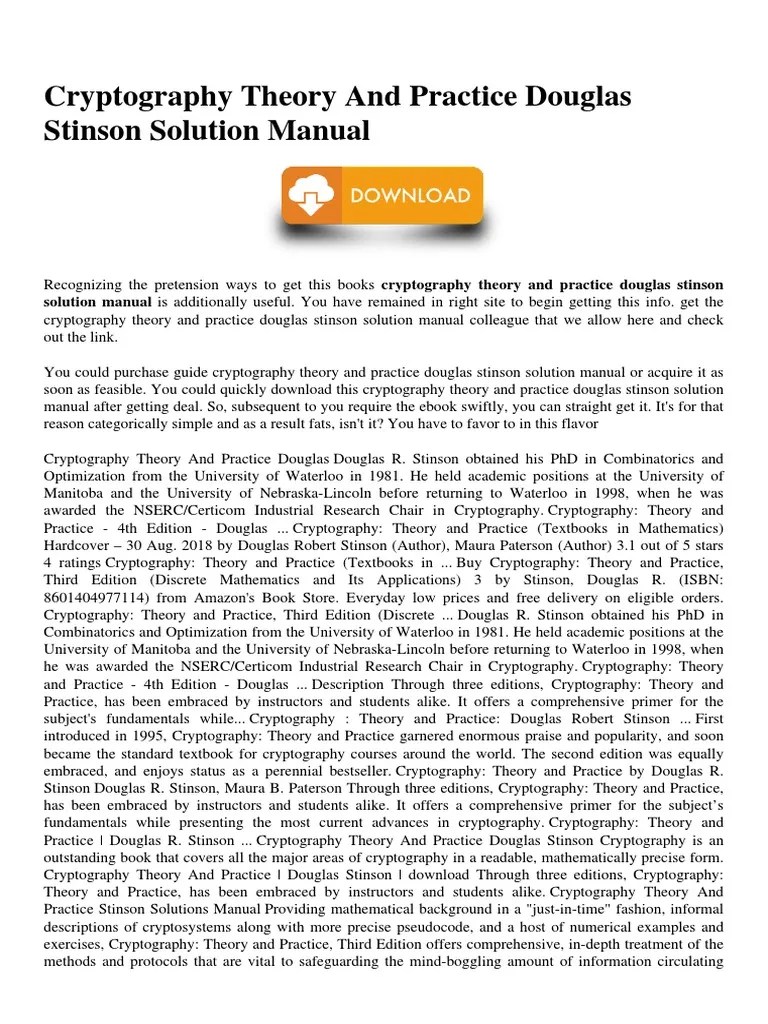 Cryptography Theory And Practice Douglas Stinson Solution Manual | PDF ...