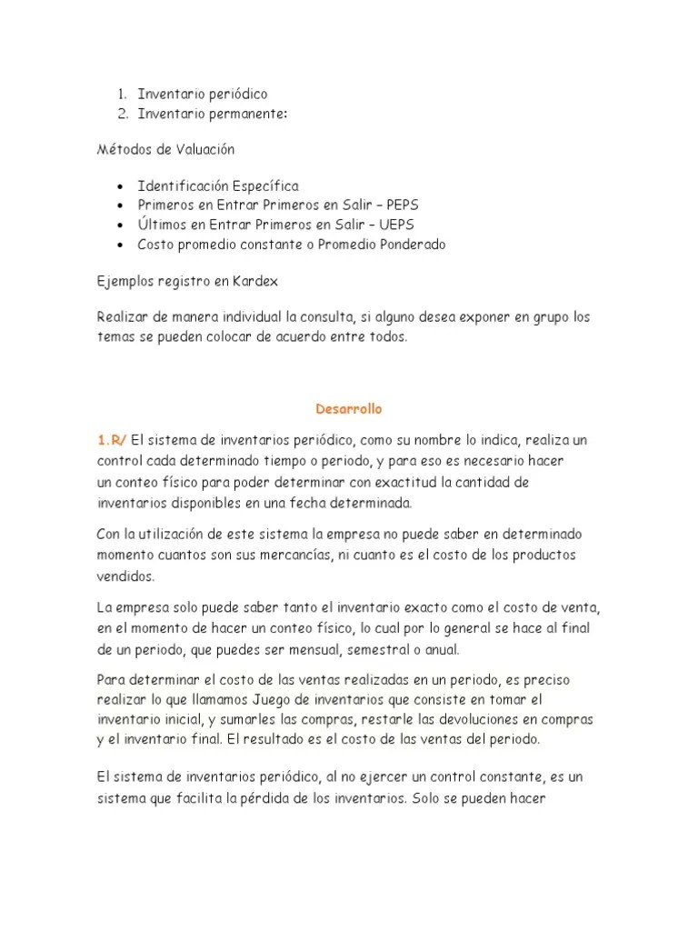 Investigación De Métodos De Valuación De Inventarios | PDF | Inventario ...