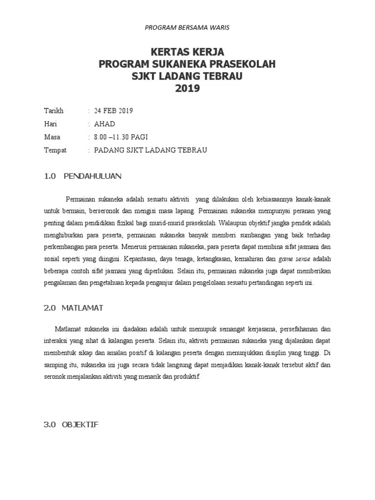 Kertas kerja hari sukan negara sktjj 5 2018 pdf. Kertas Kerja Sukaneka Prasekolah Pdf