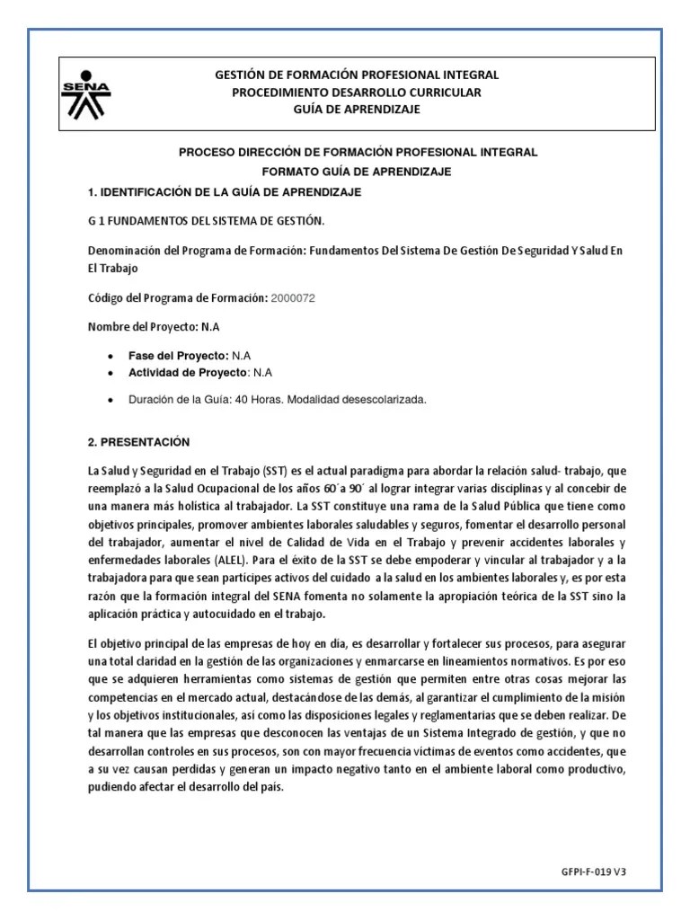 GUIA 1 Fundamentos Del Sistema De Gestión De Seguridad Y Salud En El Trabajo | PDF | Seguridad Y ...