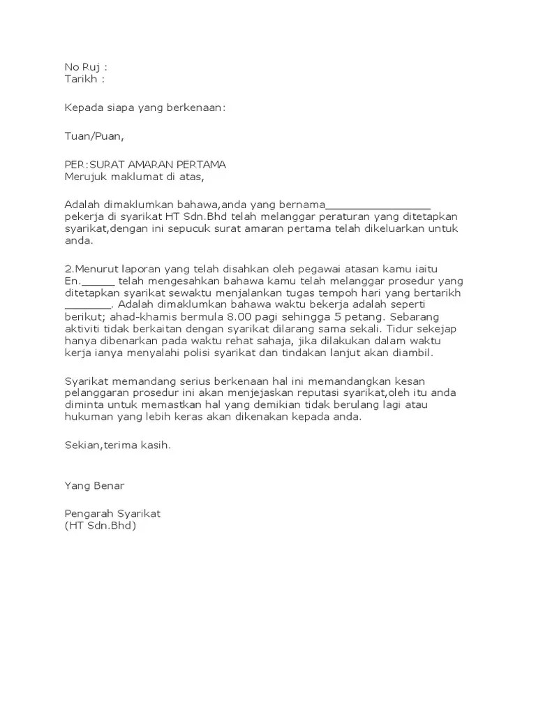 Contoh surat amaran pertama tidak hadir kerja interior design ideas 2015. Template Surat Amaran Pdf