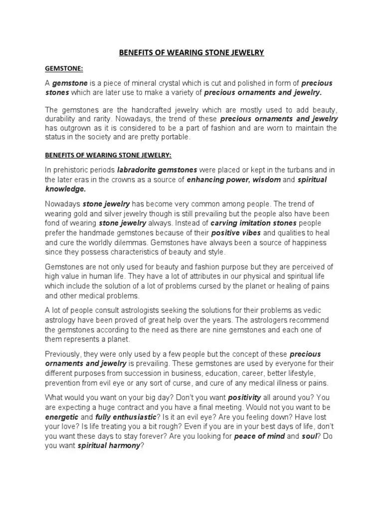 Benefits Of Wearing Stone Jewelry | PDF | Gemstone | Jewellery