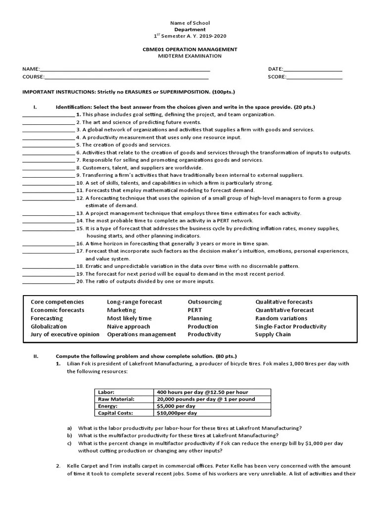 Operations Management Midterm Exam | PDF | Forecasting | Operations Management