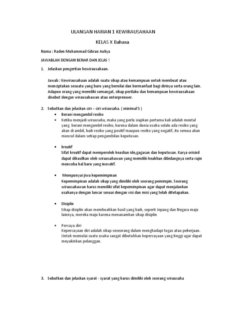 ULANGAN HARIAN 1 KEWIRAUSAHAAN Raden M Gibran