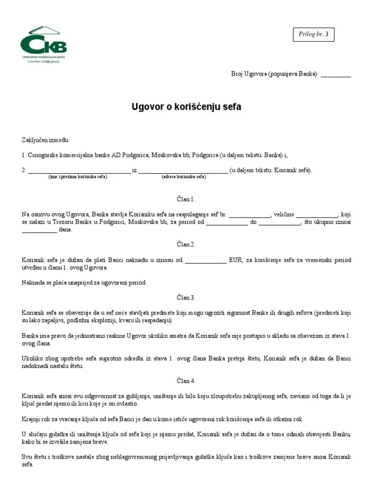 Ugovor O Koriscenju Sefa PDF | PDF