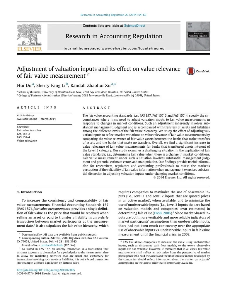 Adjustment Of Valuation Inputs And Its Effect On Value Relevance Of ...