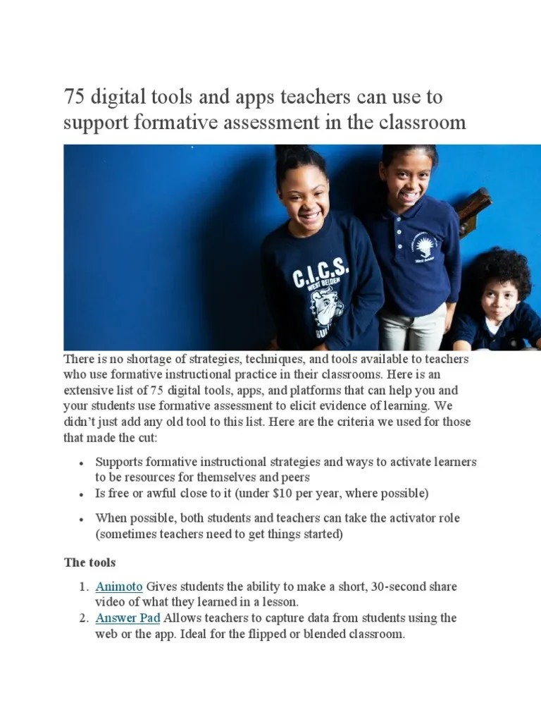 75 Digital Tools And Apps Teachers Can Use To Support Formative Assessment In The Classroom ...
