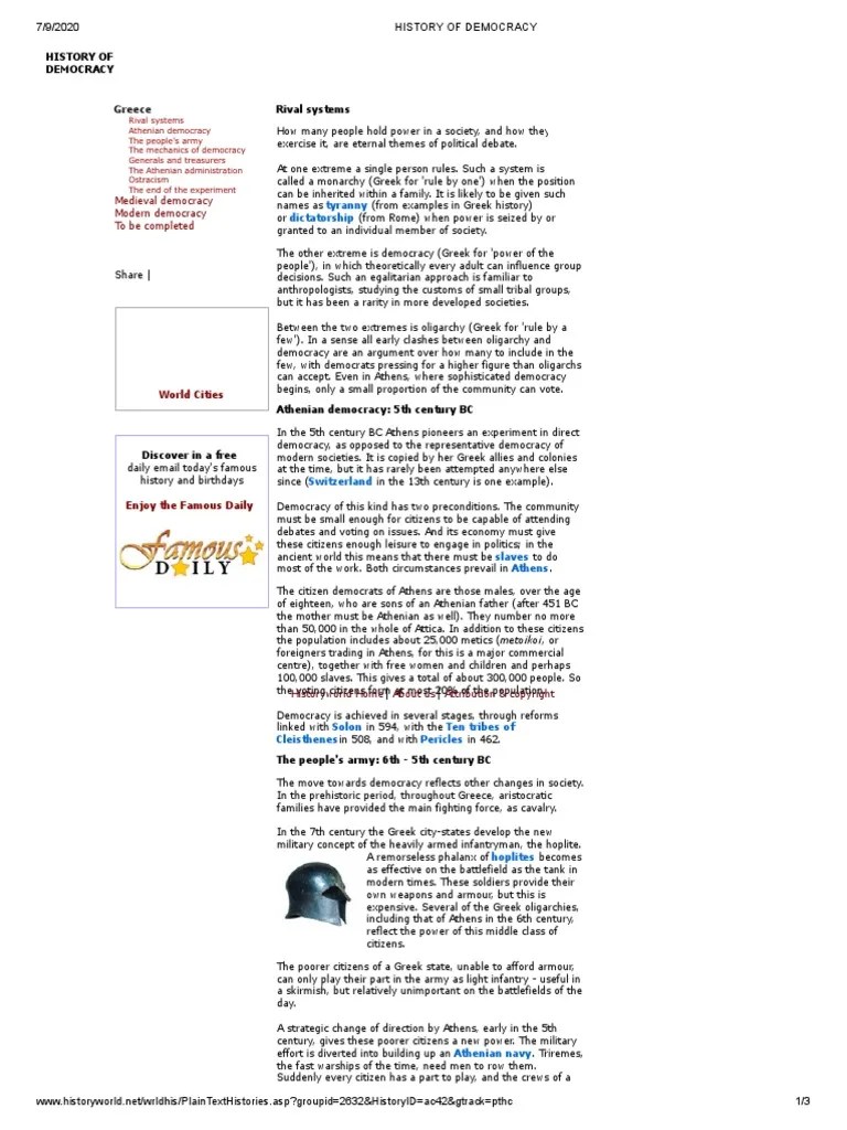 History Of Democracy1 | PDF | Democracy | Political Ideologies