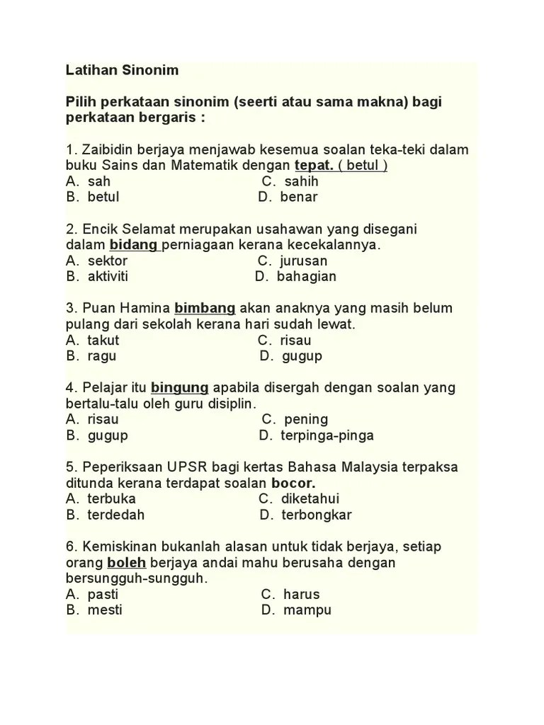 Latihan Sinonim | PDF
