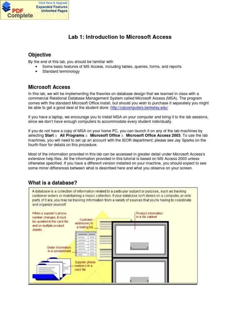 Documents: Lab 1: Introduction To Microsoft Access | PDF | Microsoft Access | Relational Database