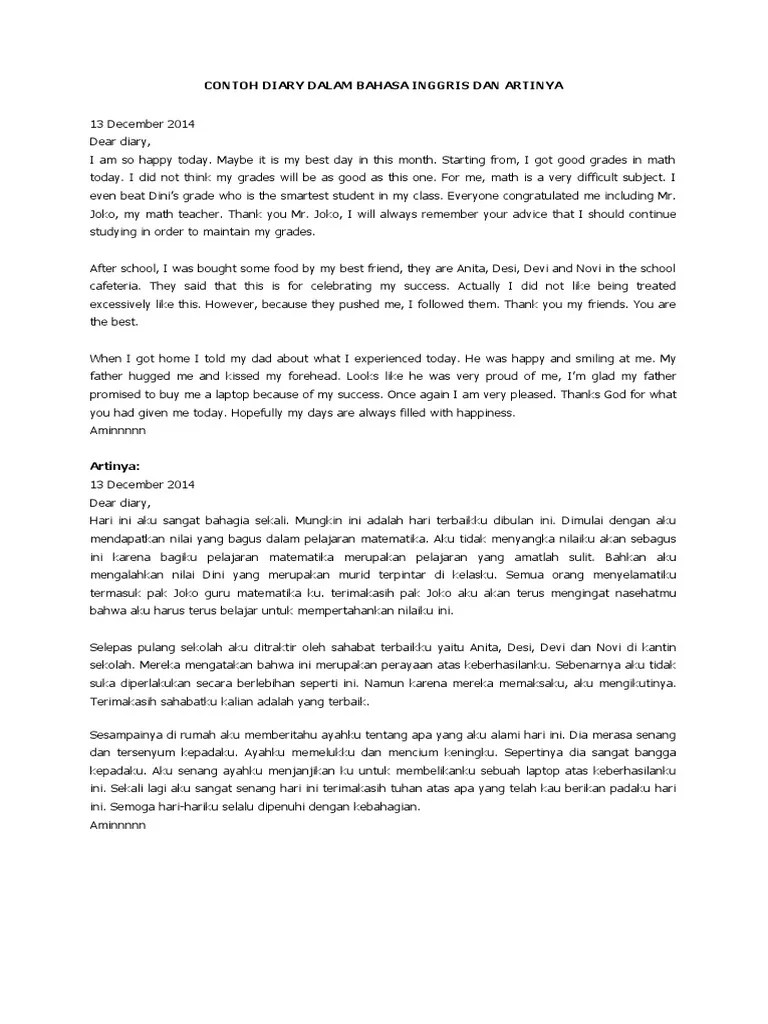 55 kata kata romantis soal cinta dari penyair terkena. Contoh Diary Dalam Bahasa Inggris Dan Artinya Pdf