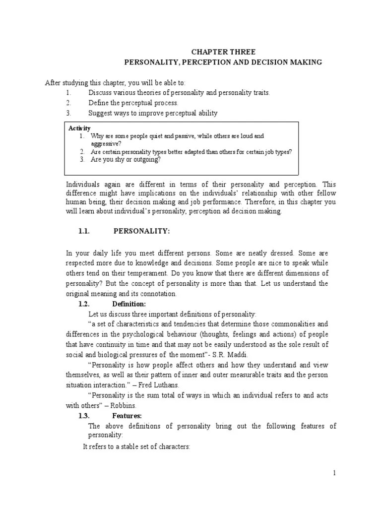 Chapter 3 Personality And Perception | PDF | Perception | Attention