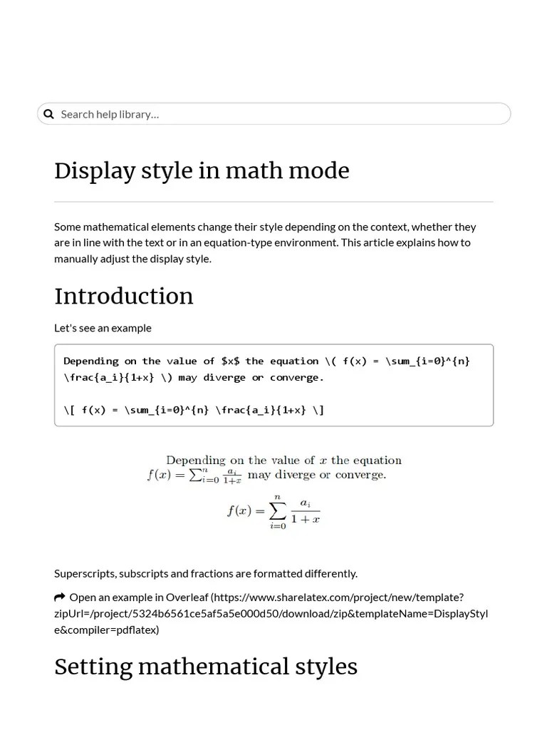 Display Style In Math Mode - Overleaf, Online LaTeX Editor | PDF | Printing | Text