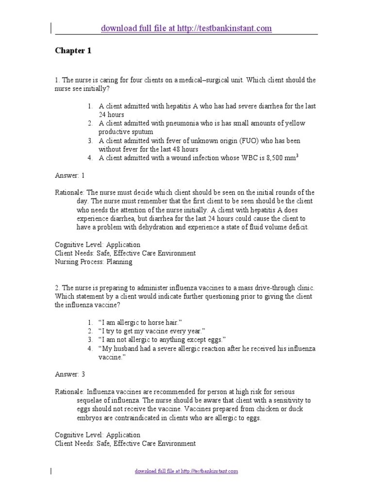 Test Bank For Medical Surgical Nursing Critical Thinking In Client Care 4th Edition Priscilla ...