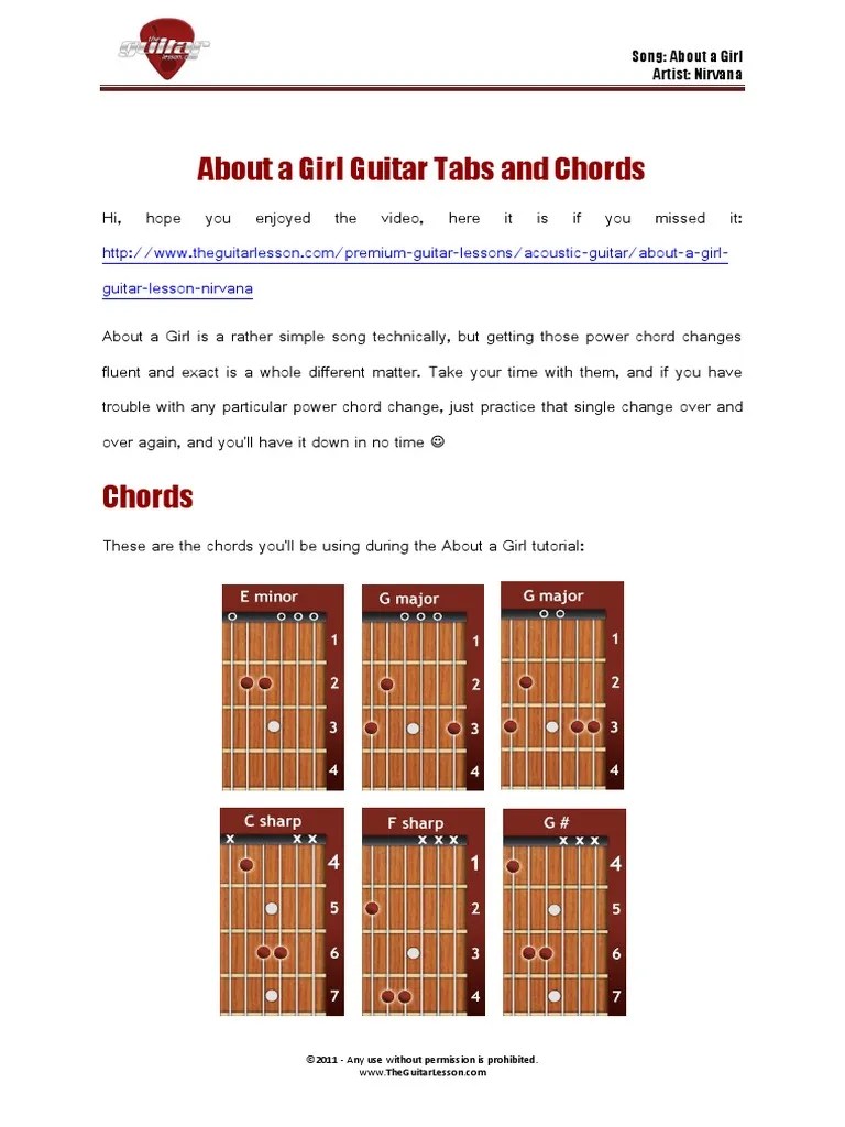 About A Girl Guitar Tabs And Chords | PDF | Song Structure | Musical Compositions