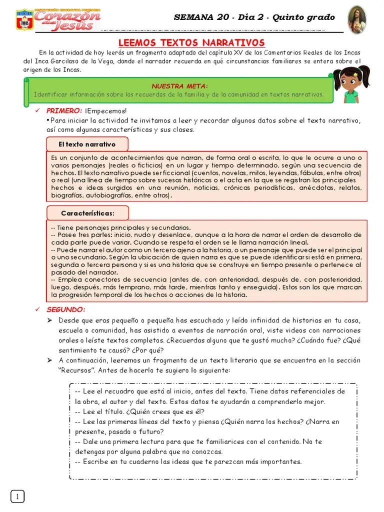 Leemos Textos Narrativos PDF | PDF | Narrativa | Imperio Inca