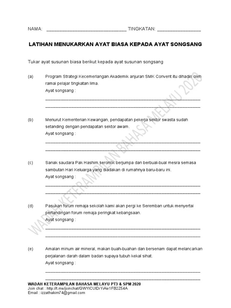 Susunan songsang dalam bahasa melayu, susunan biasa boleh diterbalikkan atau. Latihan Menukarkan Ayat Biasa Kepada Ayat Songsang Pdf