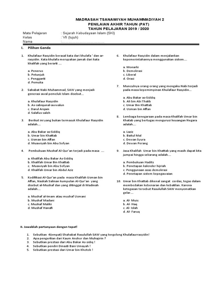 Soal Penilaian Akhir Tahun Ski Kelas 7 | PDF
