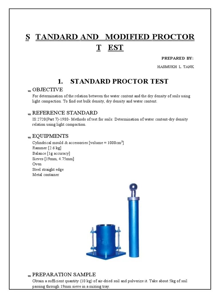Standard And Modified Proctor Test | PDF | Density | Soil