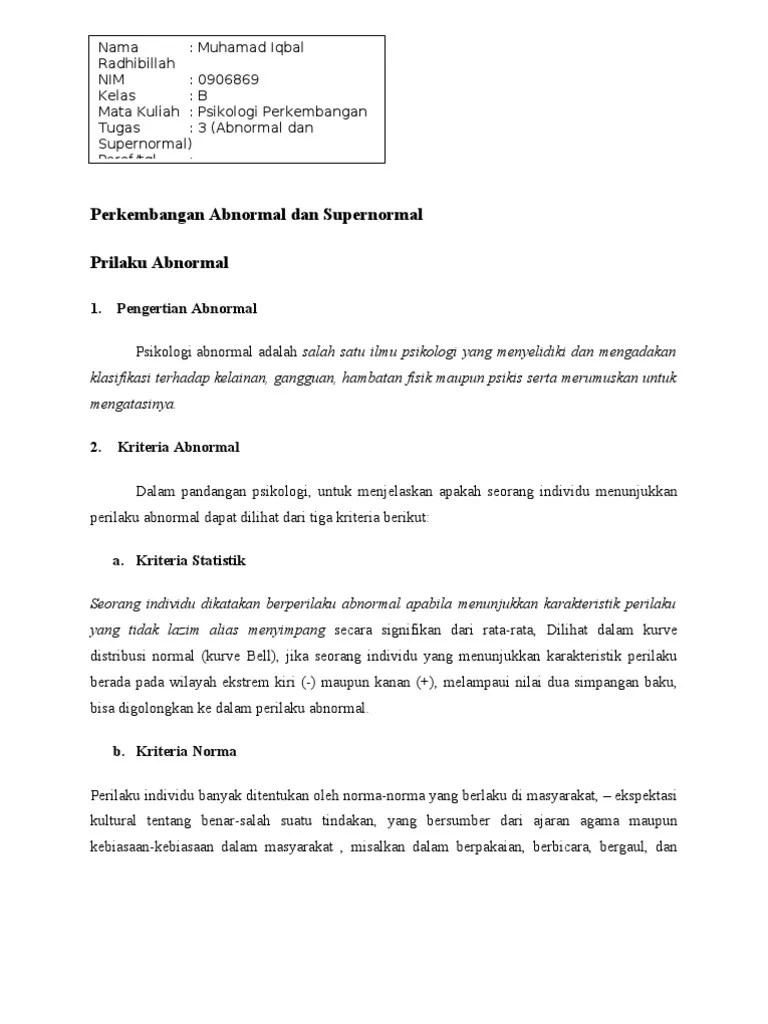 Psikologi Perkembangan - Abnormal Supernormal | PDF