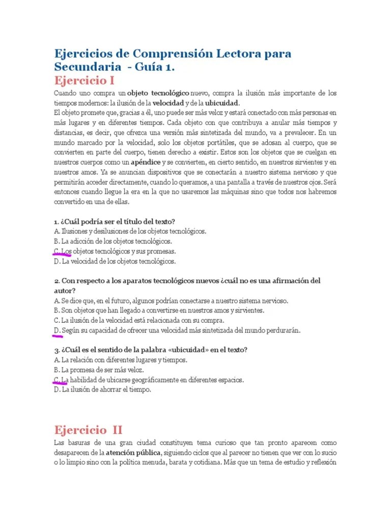 Edited - Correcion De Ejercicios De Comprensión Lectora 1 PDF | PDF | Residuos | Comprensión Lectora