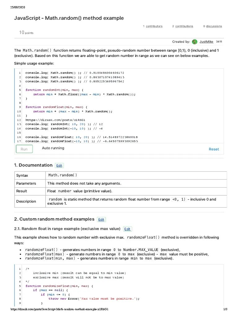 JavaScript - Math - Random Method Example - Dirask | PDF | Function ...