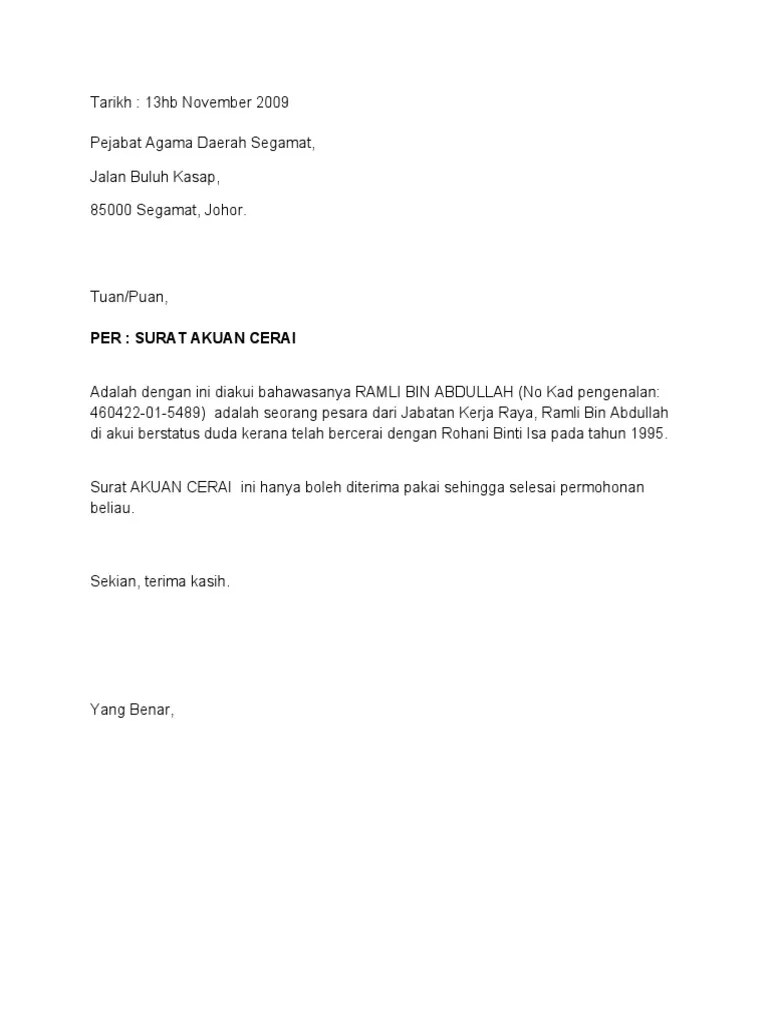 Surat Akuan Cerai / Surat Cerai Archives Malaysiagazette : Dan * bayaran rm 10.00 untuk satu surat perakuan cerai.