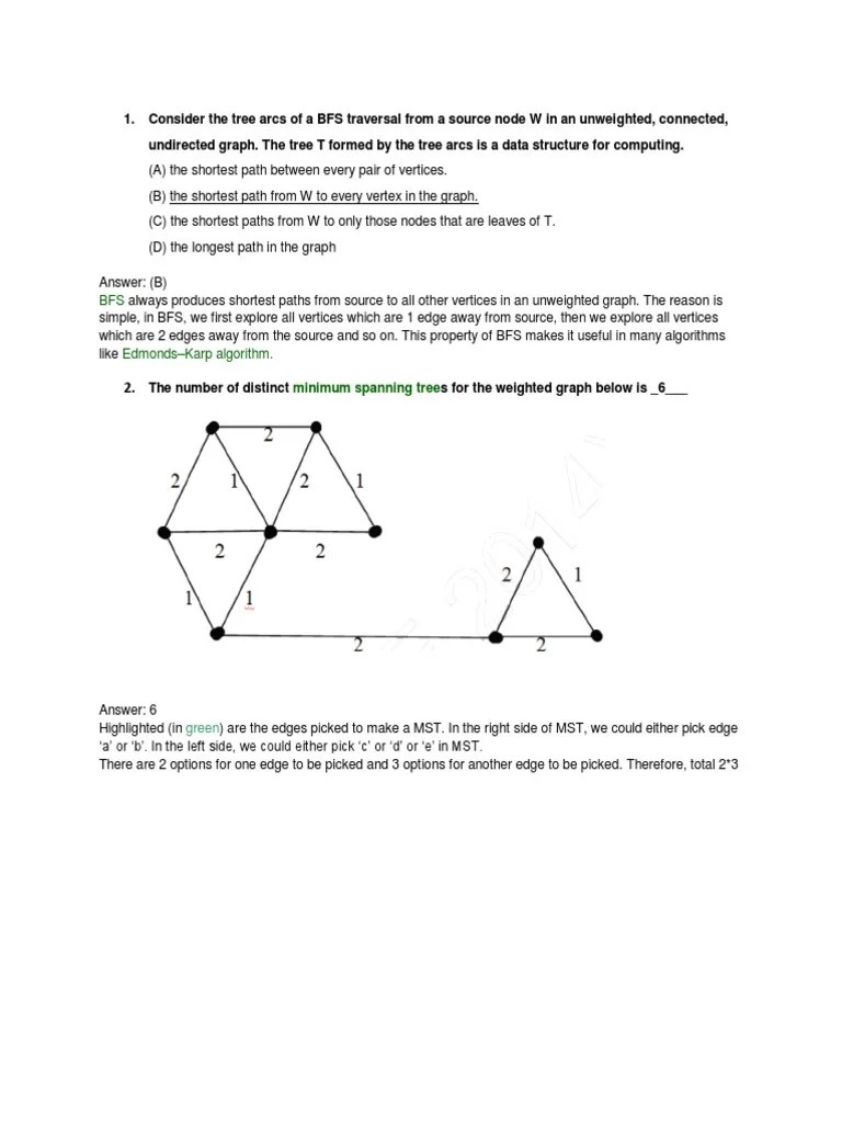 Gate MCQ Questions On Unit IV-Graphs | PDF | Vertex (Graph Theory ...