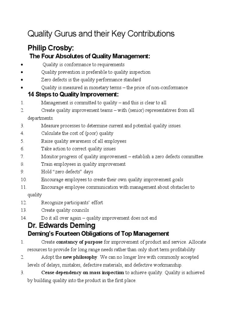 Quality Gurus And Their Key Contributions | Download Free PDF | Quality ...